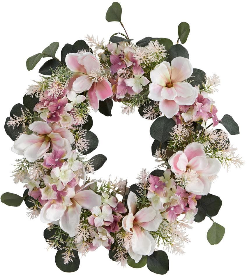 Nearly Natural 20in. Hydrangea and Magnolia Artificial Wreath