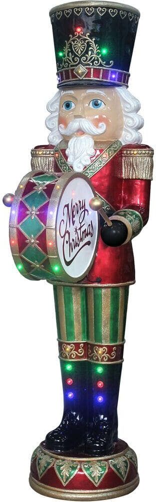 Fraser Hill Farm 72 in. Christmas Nutcracker Playing Bass Drum with Moving Hands, Music, Timer and 32 LED Lights