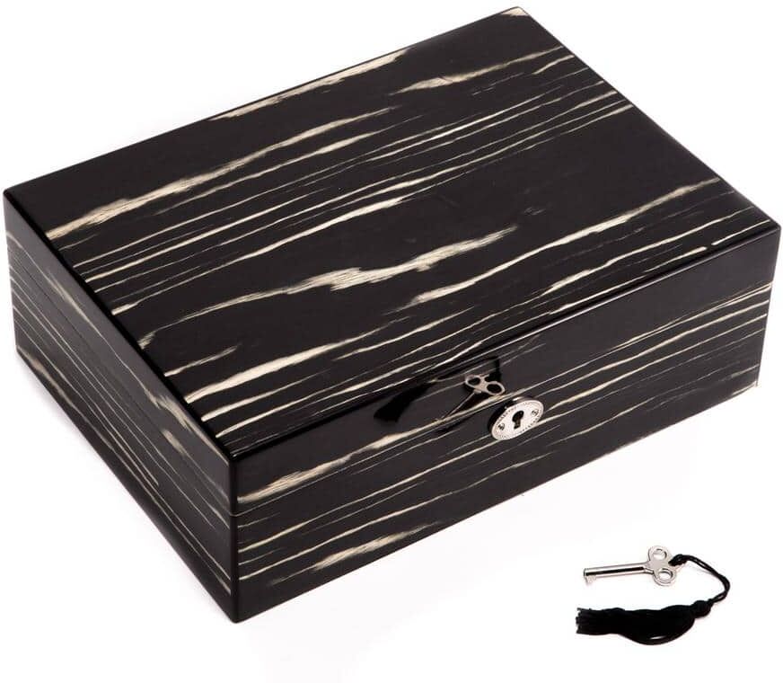 BEY-BERK Lacquered "Ebony" Wood Jewelry Box with Valet Tray and Key Lock