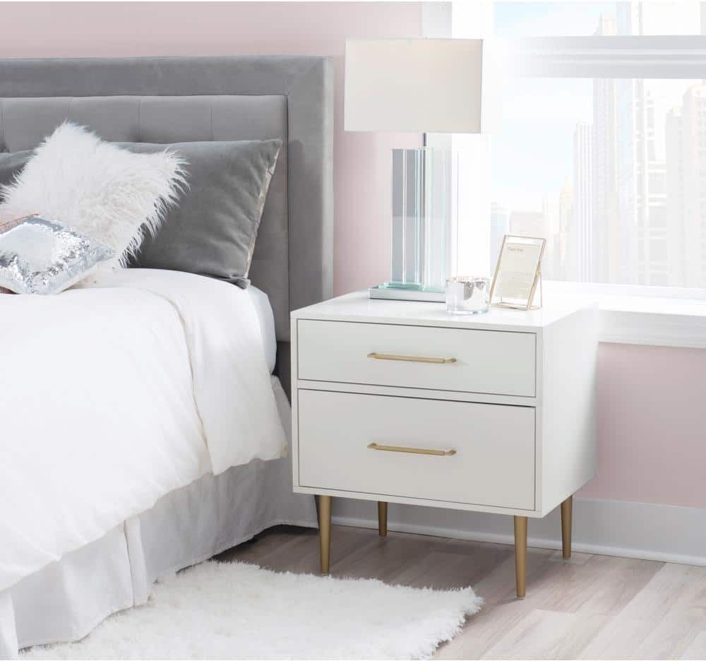 Linon Home Decor Winslett Glam White Wood 2 Drawer Night Stand with Gold Hardware