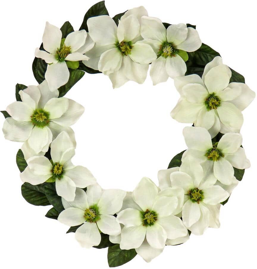 National Tree Company 24 in. Cream Magnolia Flowers Artificial Wreath