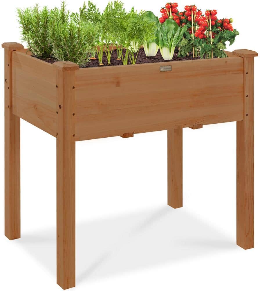 Best Choice Products 34 in. x 18 in. x 30 in. Elevated Garden Bed, Wood Raised Planter Box w/Bed Liner - Acorn Brown