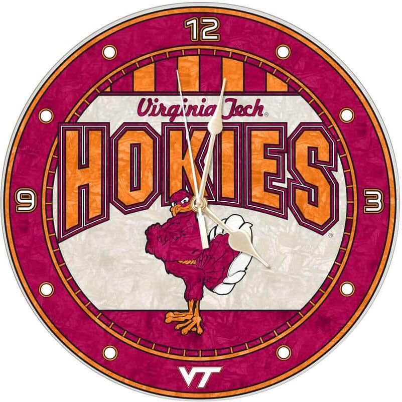 The Memory Company NCAA - 12 in. Virginia Tech Art Glass Clock