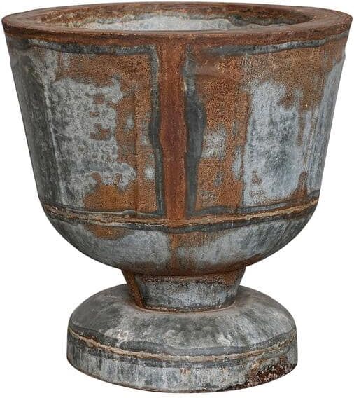 Storied Home 15.5 in. L x 15.5 in. W x 15.5 in. H 64 qts. Distressed Zinc Finish Round Iron Footed Decorative Pot