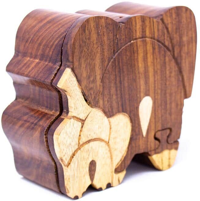 Global Crafts Handmade Elephant Tails Sheesham & Pine Wood Puzzle Box