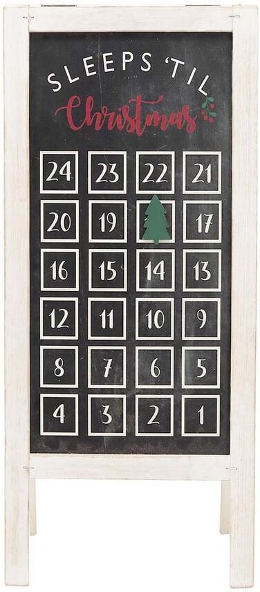 PARISLOFT 22.875 in. White and Black Farmhouse Wood Freestanding Christmas Advent Calendar with Magnet