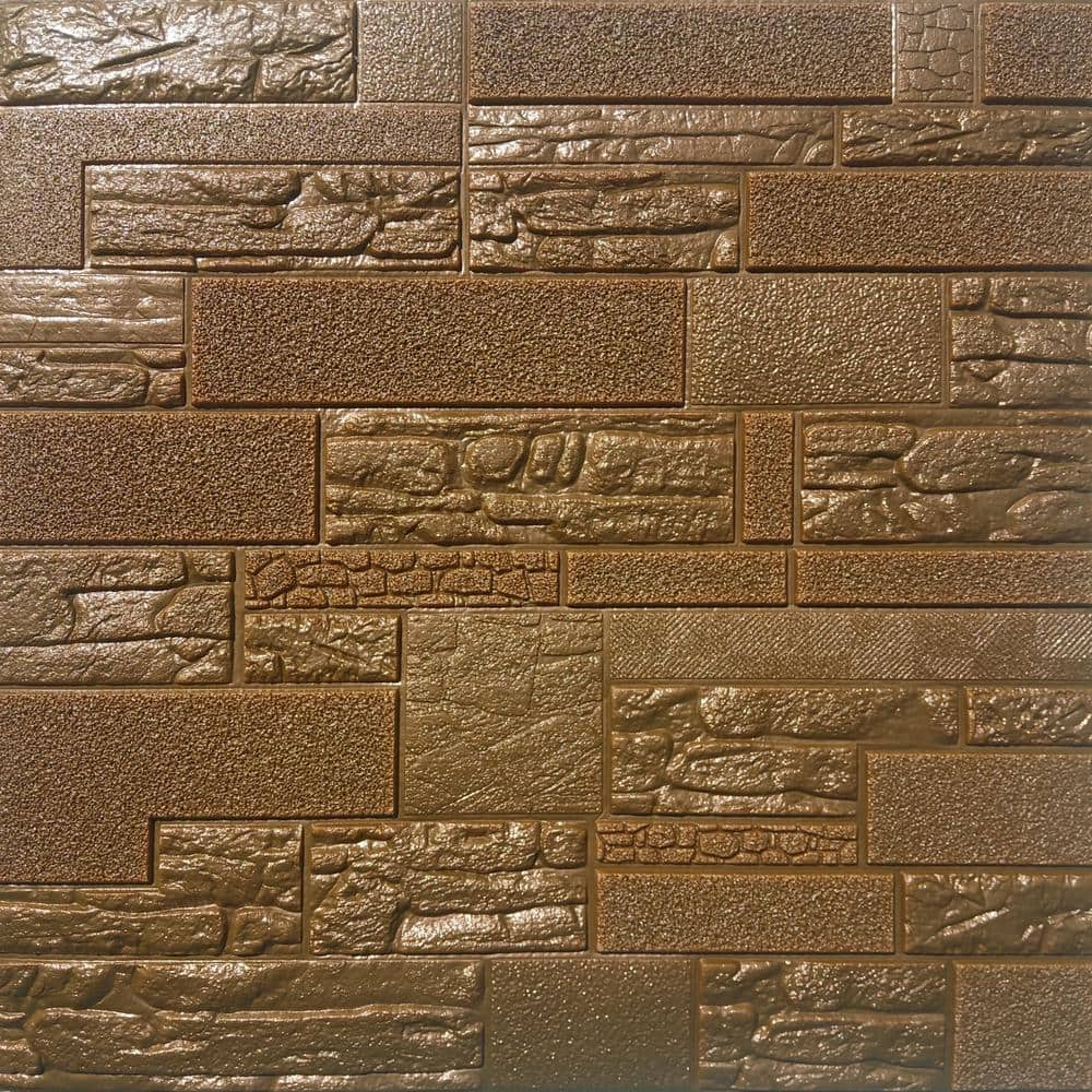 Dundee Deco Falkirk Jura II 28 in. x 28 in. Peel & Stick Antique Bronze Brown Faux Bricks PE Foam Decorative Wall Paneling (10-Pack)