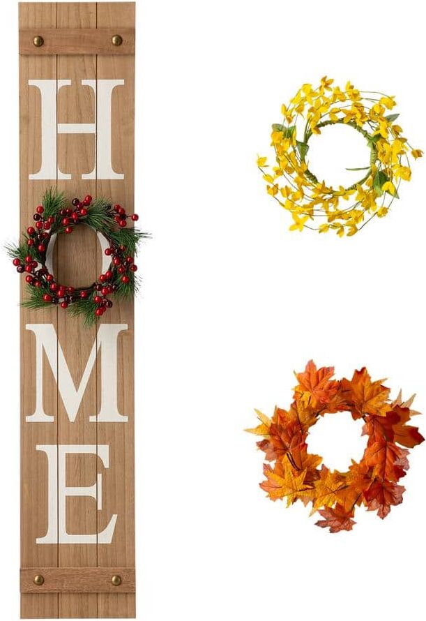 Glitzhome 42 in. H Wooden Home Porch Sign with 3 Changable Wreathes (Spring/Fall/Christmas)