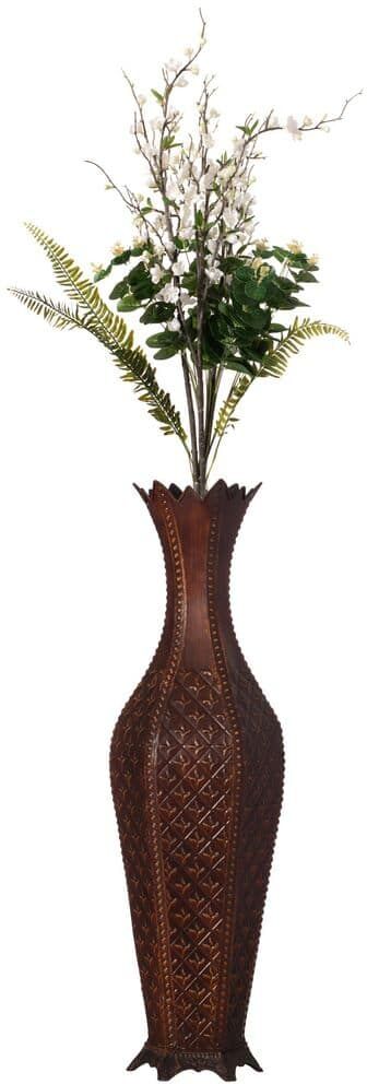 Uniquewise 34" Brown Metal Floor Vase Centerpiece Home Decor for Dried and Artificial Flower for Living Room and Bedroom Decoration