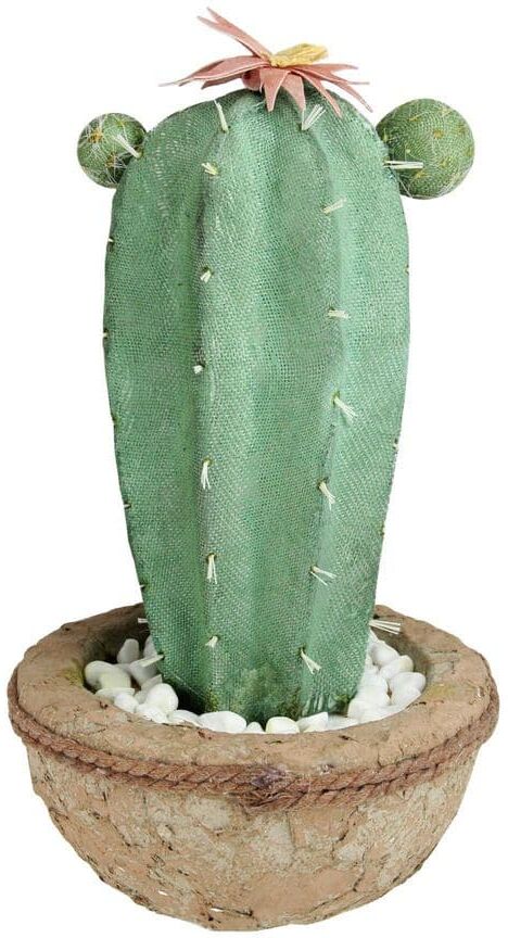 Northlight 13.75 in. Green and Brown Southwestern Style Potted Artificial Cactus with Flowers