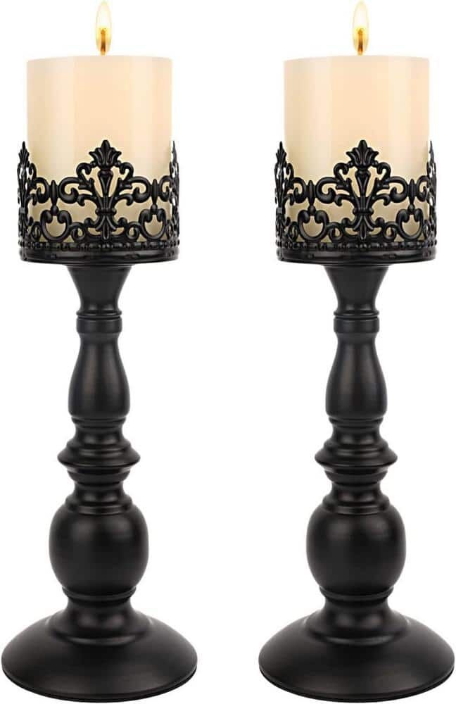 Afoxsos Black Vintage Pillar Candles Holder (Set of 1) Large Table Centerpieces Candle Stand Decoration