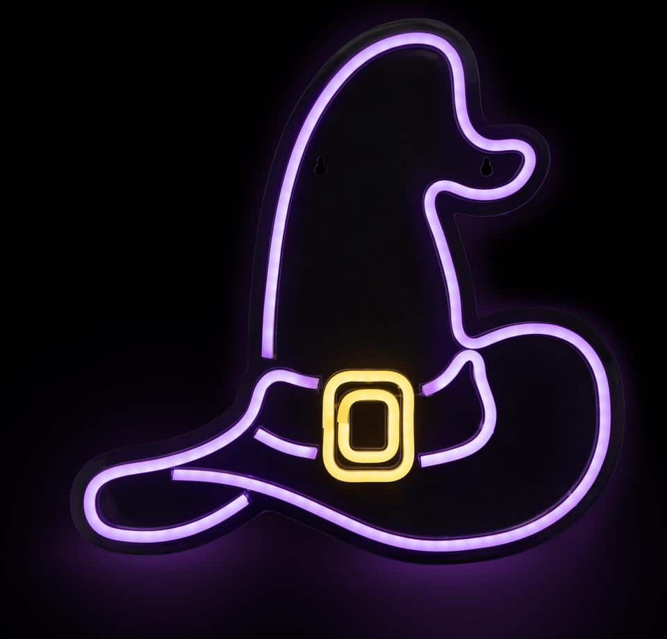 Northlight 15 in. Purple LED Lighted Neon Style Witch Hat Halloween Window Silhouette