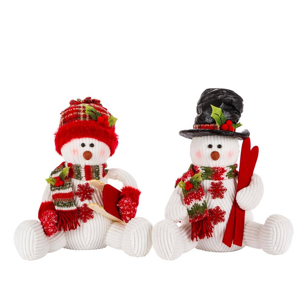 GERSON INTERNATIONAL 12 in. H Holiday Soft Sculpture Sitting Snowman with Hat and Scarf (Set of 2)
