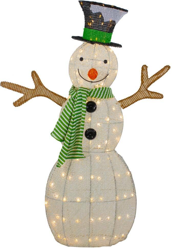 Northlight 43 in. LED Lighted Snowman with Top Hat and Green Scarf Outdoor Christmas Decoration