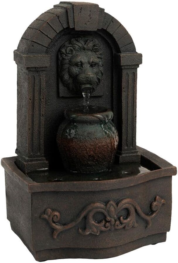 Pure 8.5 in. Indoor Classic Lion Head Waterfall Tabletop Water Fountain