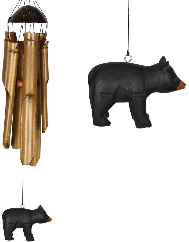 WOODSTOCK CHIMES Asli Arts Collection, Half Coconut Bamboo Chime, Medium 23 in. Bear Wind Chime CBEA