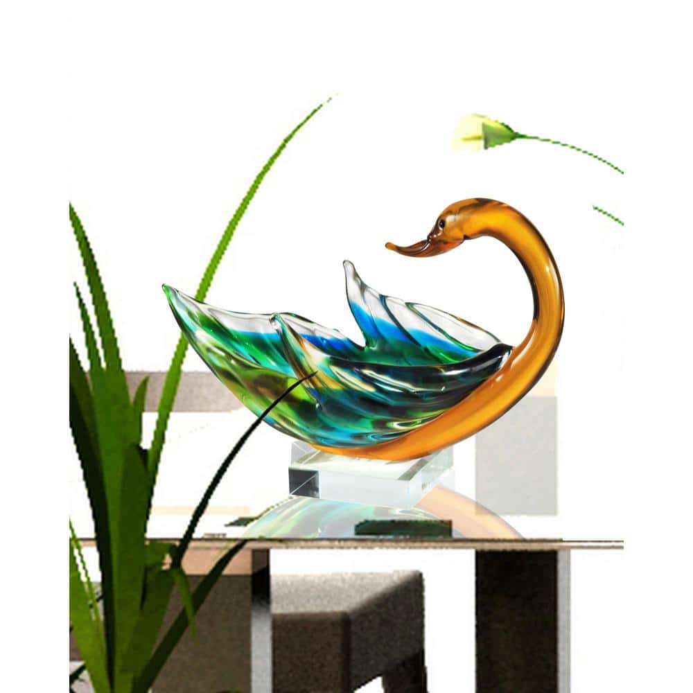 Dale Tiffany 6.75 in. Swan Bowl Handcrafted Irregular Art Glass Sculpture