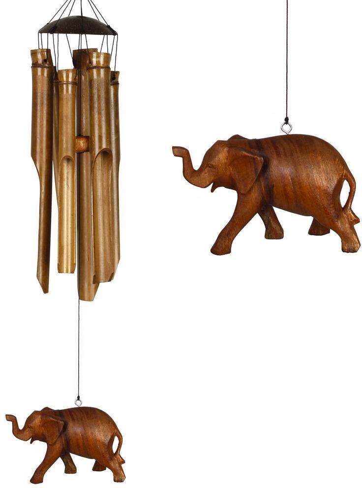 WOODSTOCK CHIMES Asli Arts Collection, Half Coconut Bamboo Chime, Medium 24 in. Elephant Wind Chime CELE