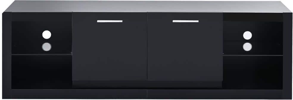 Polibi Modern TV Stand Fits TV's up to 70 in. with Tempered Glass Shelves and LED Color Changing Lights, Black