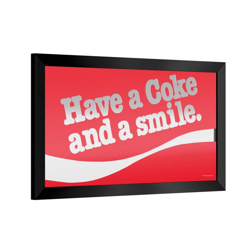 Coca-Cola Have a Coke and a Smile 26 in. W x 15 in. H Wood Black Framed Mirror