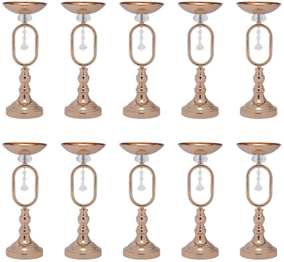 YIYIBYUS 15.6 in. Tall Metal Candle Holder Wedding Decoration Flower Arrangement Vase in Gold (10-Pieces)