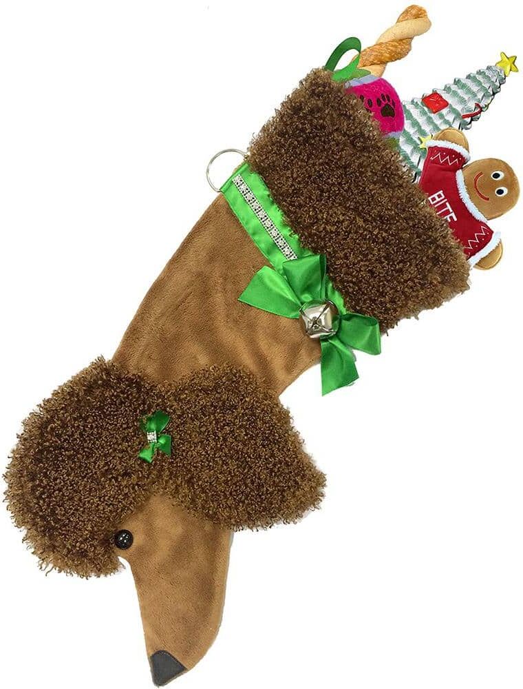 Pronk! 22 in. Brown Poodle Dog Faux Fur Christmas Stocking