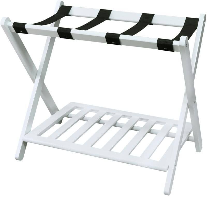 Casual Home 26.75 in. W x 16 in. D Solid Wood White Luggage Rack with Shelf