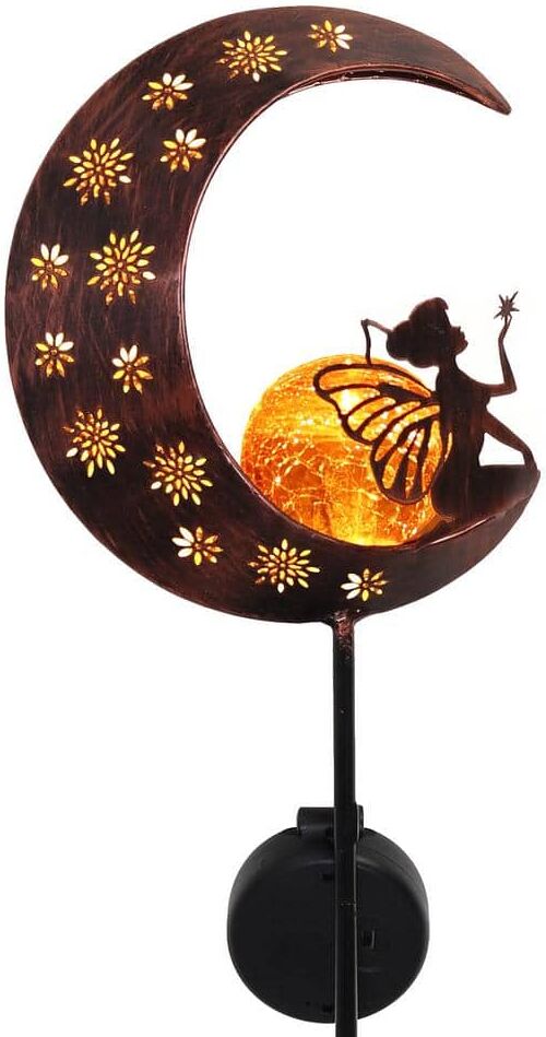 39 in. Yard Art Decorations Moon for Outside Lawn Ornaments Fairy Solar Garden Stake Lights Crackle Glass Globe