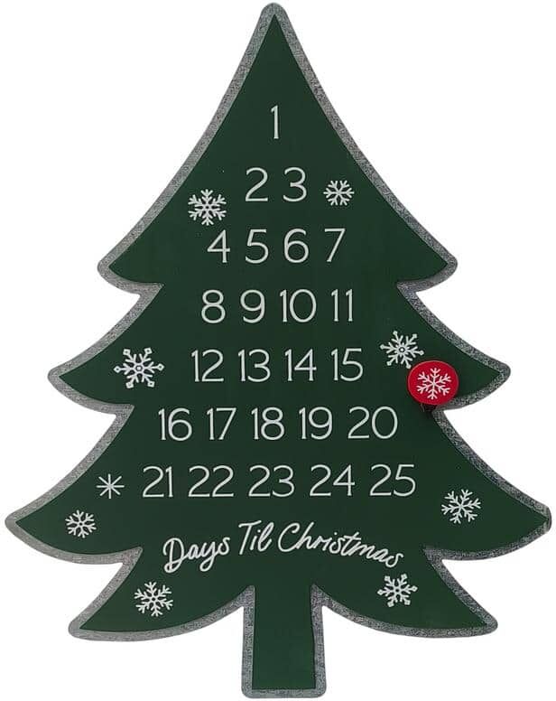 PARISLOFT 17 .13 in. Green Metal Christmas Tree Advent Calendar Days Until Christmas Wall Decor