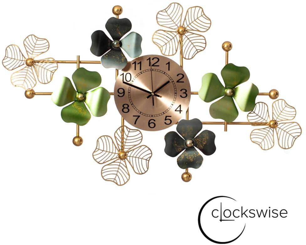 CLOCKWISE Big Leaf Art Wall Clock, Metal 33.50 in. Oversize Timepiece - Mounted vertical or horizontal - Hanging Supplies Included