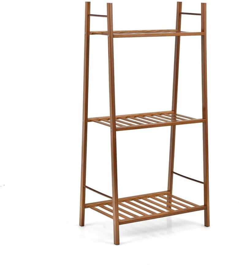 ANGELES HOME 38.5 in. Tall Indoor/Outdoor 3-Tiers Vertical Bamboo Wood Plant Stand (3-Tiered) in Brown