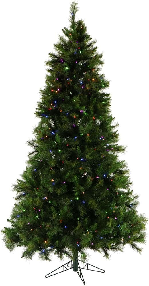 Christmas Time 6.5 ft. Pennsylvania Pine Artificial Christmas Tree w/ Multi-Color LED String Lighting, High Quality PVC