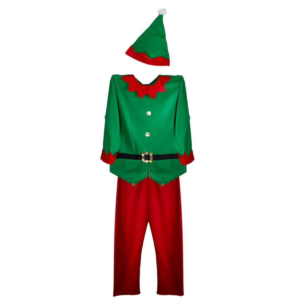 Northlight 40 in. Red and Green Men's Elf Costume with a Christmas Santa Hat - Standard Size