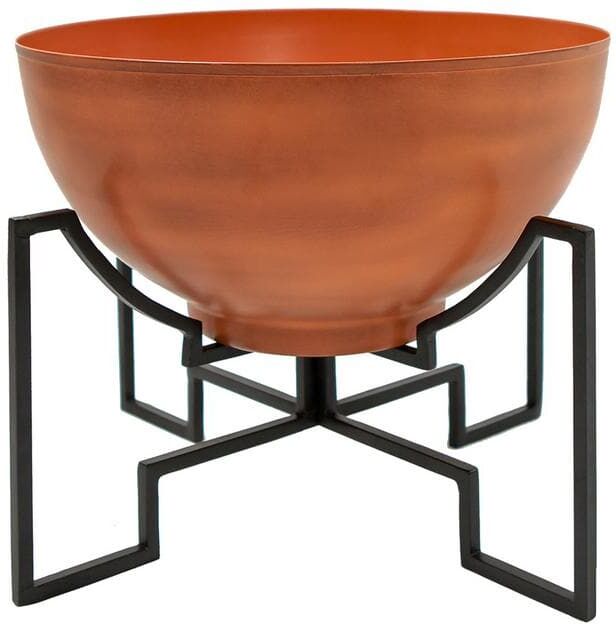 ACHLA DESIGNS 16 in. Dia Round Burnt Sienna Galvanized Steel Planter Bowl with Black Wrought Iron Plant Stand