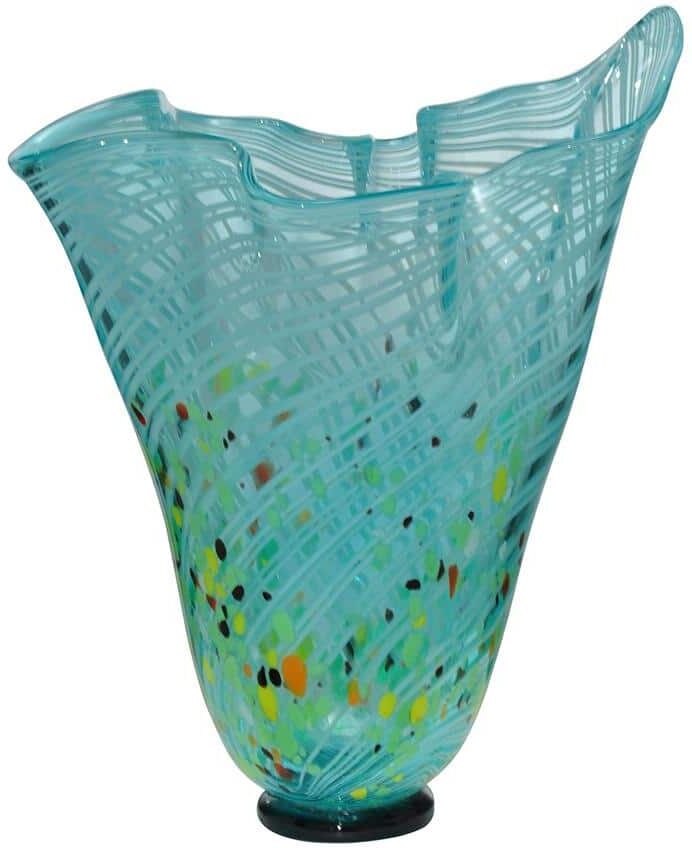 Dale Tiffany Malibu Blue Hand-Blown Art Glass Vase