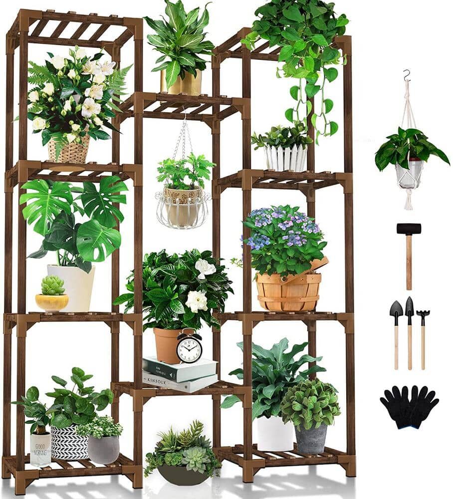 11-Pots Wooden Plant Stand Suitable for Room Corner Balcony Garden Terrace Plant Stand (4-Tiers)