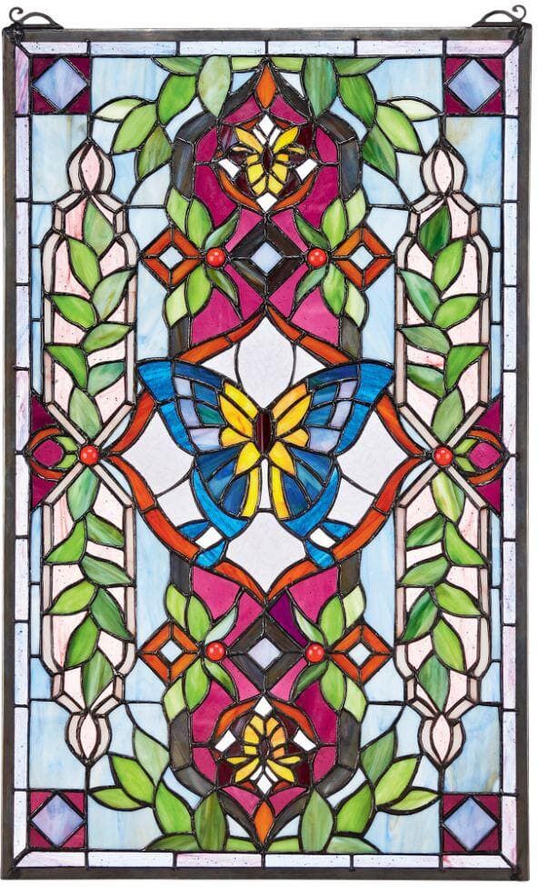 Design Toscano Butterfly Utopia Tiffany-Style Stained Glass Window Panel