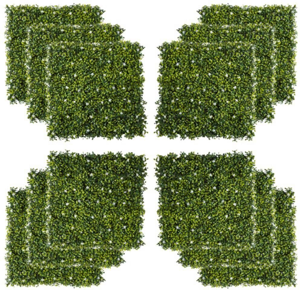 Afoxsos 20 in. x 20 in. Artificial Milan Grass Flower Wall Panel, Fence Covering Backdrop Indoor/Outdoor Wall Decor (12-Pieces)