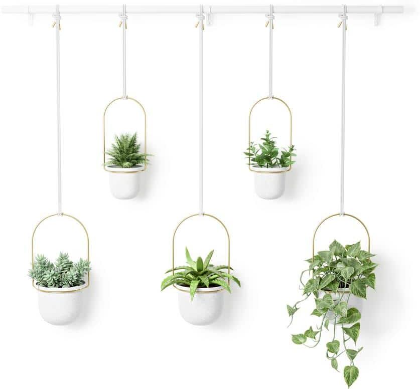 Umbra Triflora 5 Large Hanging Plastic Planters White Brass