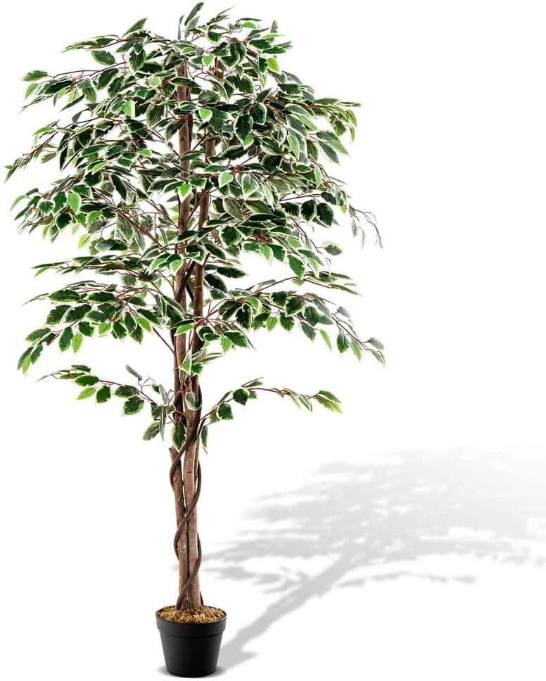 Costway 63 in. Artificial Ficus Tree Faux Indoor Plant in Nursery Pot for Decoration