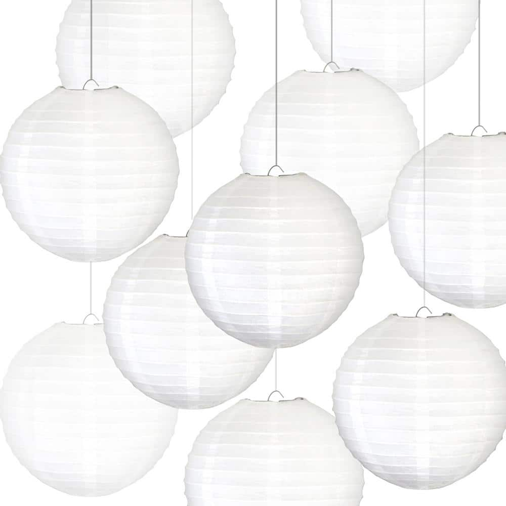 Novelty Place Great Chinese/Japanese Home 12 in. White Paper Party and Wedding Decorations Lanterns (Pack of 10)