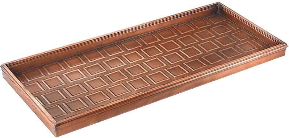 Good Directions 34.5 in. x 14.5 in. Squares Multi-Purpose Copper Finish Boot Tray for Boots, Shoes, Plants, Pet Bowls More