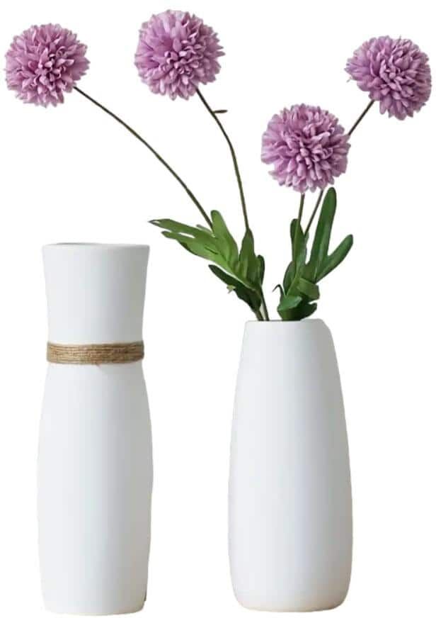 Afoxsos 2-Pcs Ceramic Flower Vase for Home Decor, Boho Faux Floral Vase, Table and Mantle Decoration