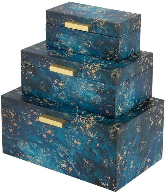 A & B Home Rectangular Decorative Boxes Blue (Set of 3)