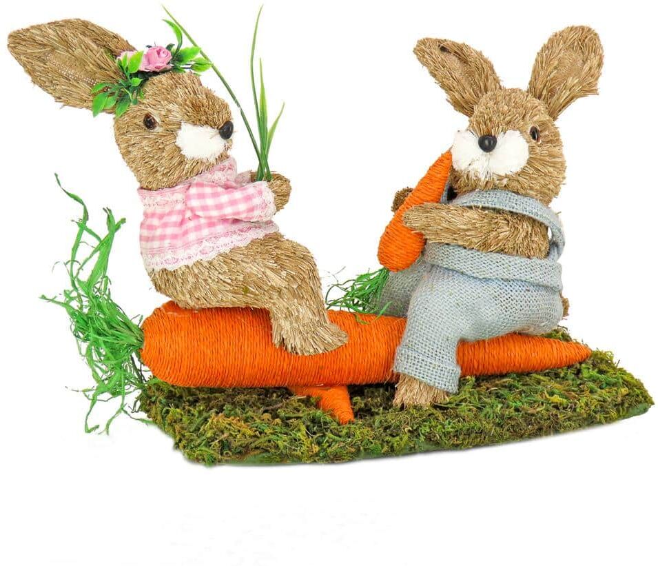 National Tree Company 14 in. 2 Easter Bunnies on Carrot Seesaw