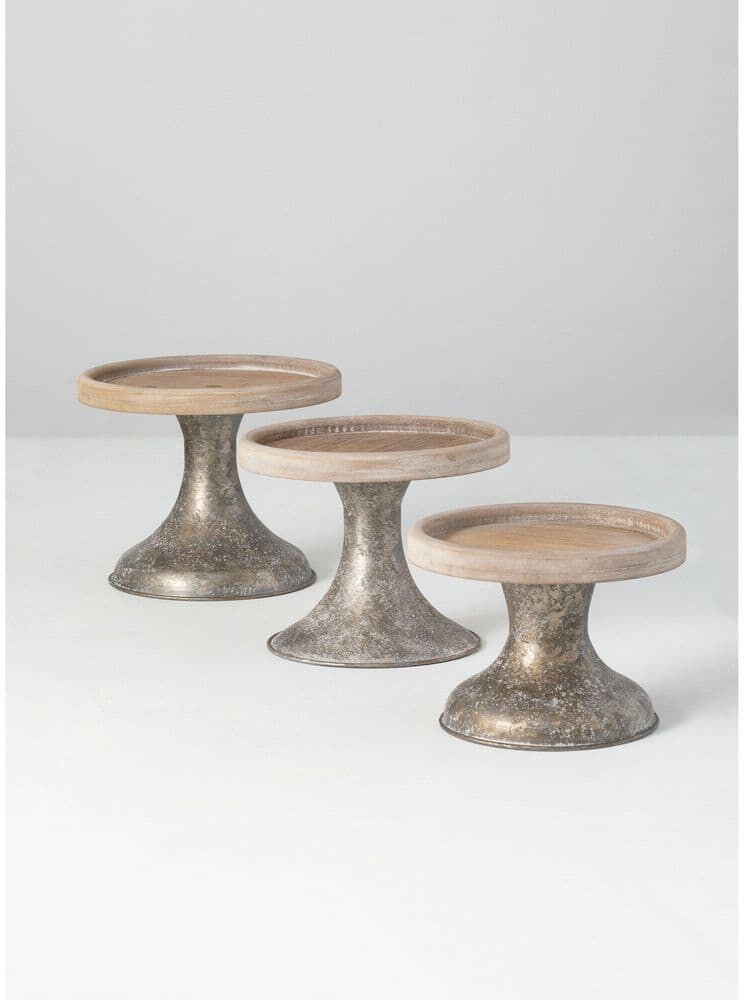 SULLIVANS 8.25", 7.5", and 6.25" Wood & Metal Pedestal (Set of 3)