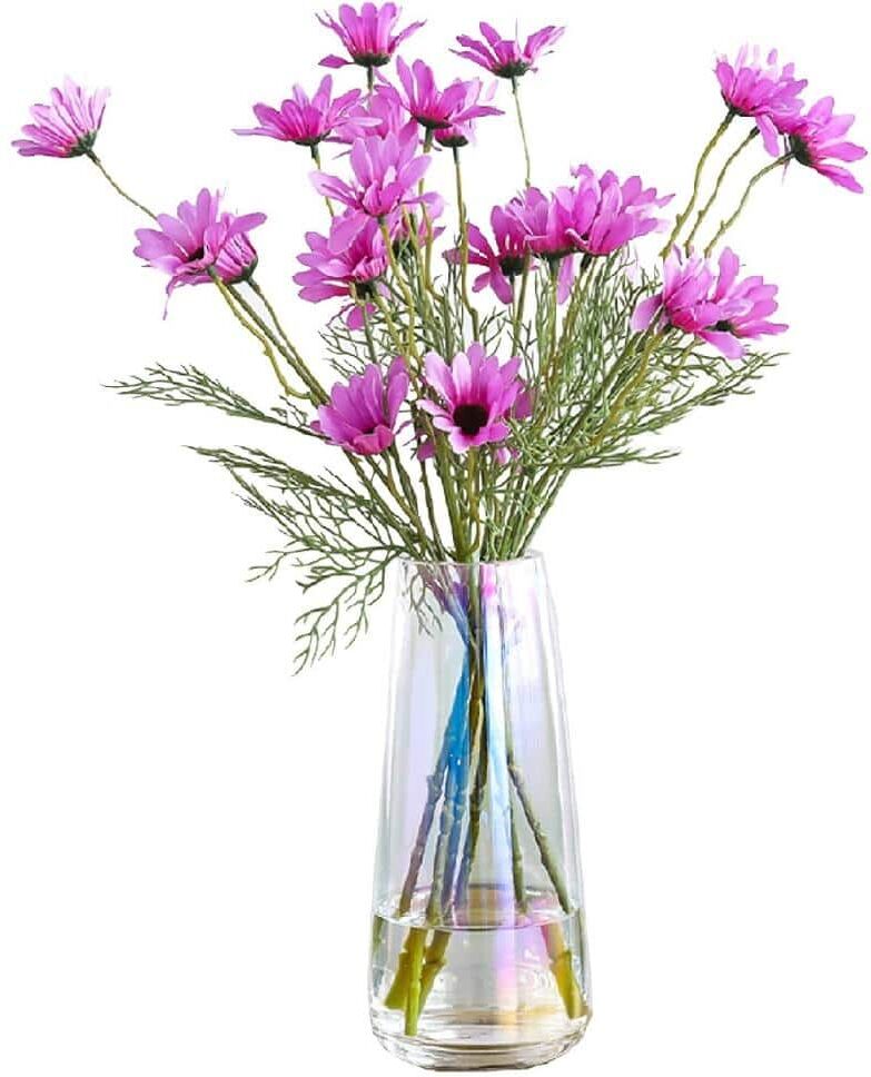 Afoxsos Irised Crystal Clear Glass Flower Vase for Home Decor, Neon Clear