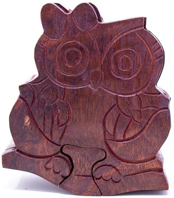 Global Crafts Handmade Mama Owl with Babies Sheesham Wood Puzzle Box