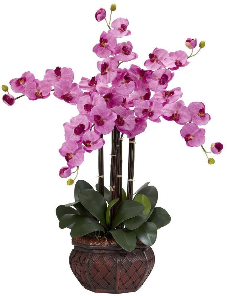 Nearly Natural 31 in. Artificial H Mauve Phalaenopsis with Decorative Vase Silk Flower Arrangement