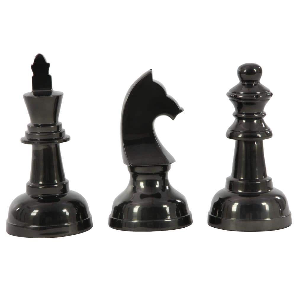 CosmoLiving by Cosmopolitan Dark Gray Aluminum Chess Sculpture with Knight, Queen and King (Set of 3)